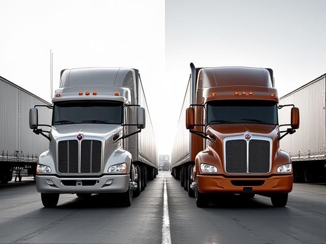 Vintage style photo of the original Reality Trucking truck next to a modern fleet vehicle