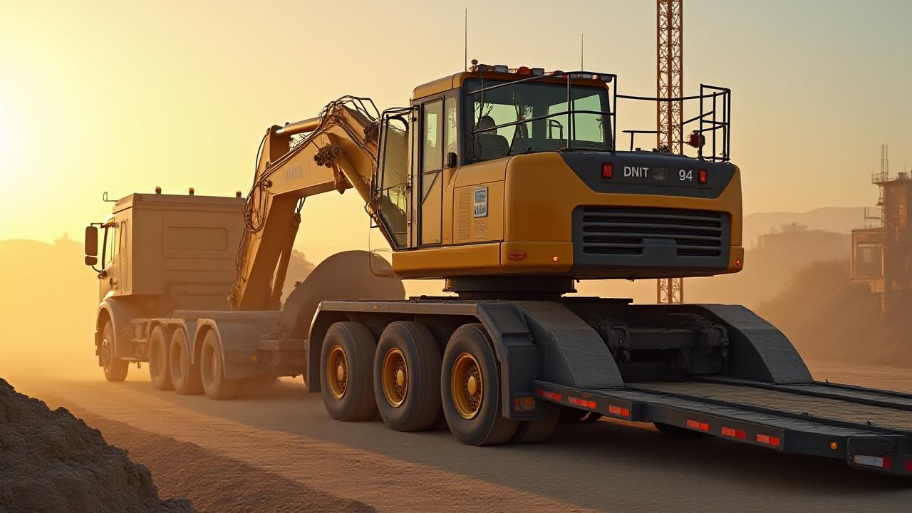 Yellow bulldozer being secured onto a professional lowboy trailer at a South Carolina job site