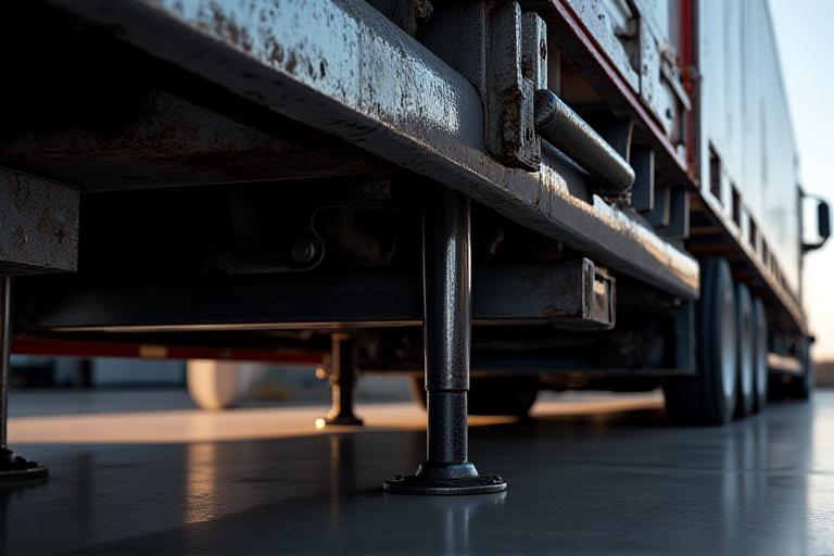 Close up of a Removable Gooseneck trailer loading a large construction vehicle