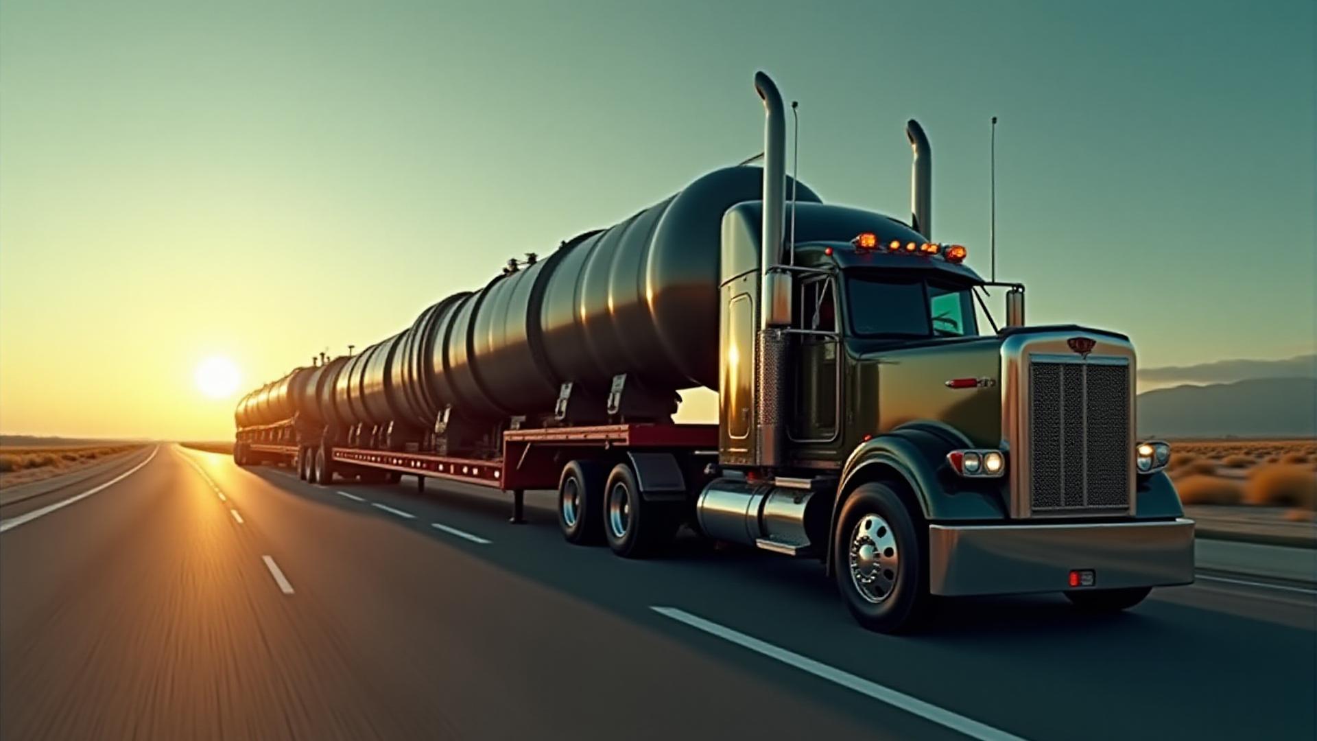 Large industrial turbine being transported on a heavy haul multi-axle trailer