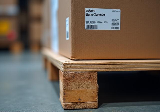 Warehouse worker inspecting palletized goods for LTL transport