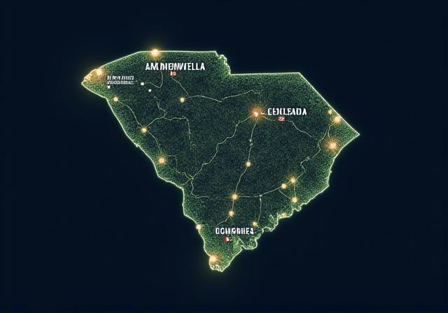 Stylized logistics map of South Carolina showing Reality Hauling service routes